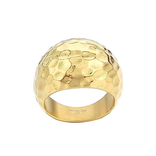 HIJONES Herren Edelstahl gehämmert Oberfläche Ring klassisch Einfach Signet Stil Pinky Finger Aussage Ringe Gold Chunky Dome Größe 65 von HIJONES