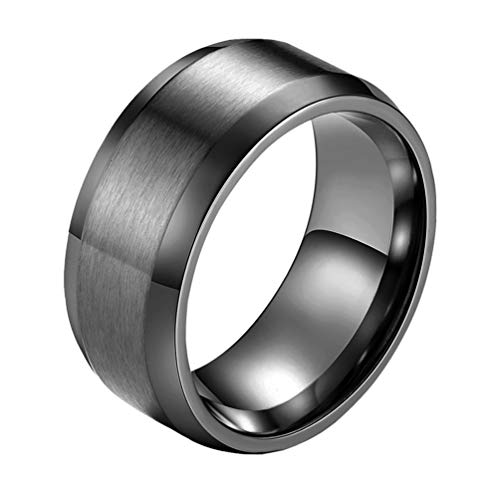 HIJONES Herren Einfach 10MM Hochzeit Engagement Matt Ring aus Edelstahl Schwarz Größe 66 von HIJONES