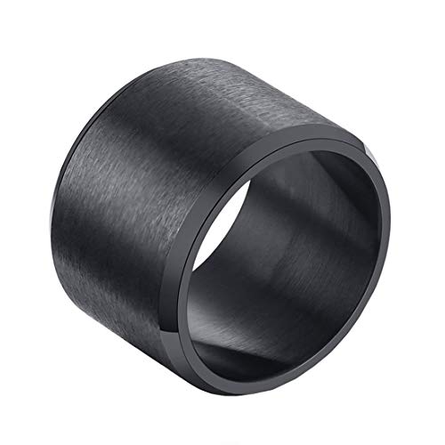 HIJONES Herren Einfach 15MM Hochzeit Engagement Matt Ring aus Edelstahl Schwarz Größe 66 von HIJONES