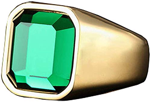 HIJONES Herren Einfach Poliert Grün Edelstein Ring aus Edelstahl mit Zirkonia Quadrat Matt Gebürstet Gold Größe 68 von HIJONES