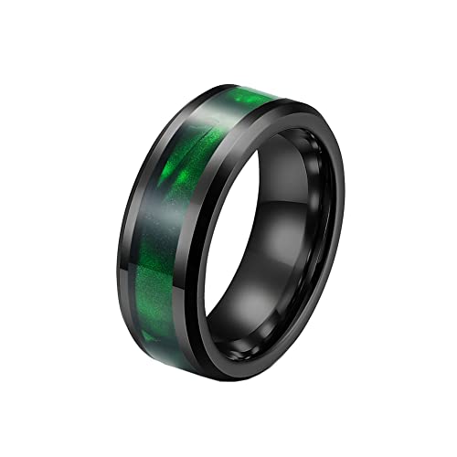 HIJONES Herren Einfacher Schwarzer Ring aus Edelstahl Ästhetischer Schmuck Ringe Für Moderne Frauen Und Männer Grün Größe 70 (22.3) von HIJONES