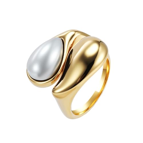 HIJONES Herren Frauen Tropfstein Edelstahl Ringband Personalisiertes Schmuck Weiß Größe 62 (19.7) von HIJONES