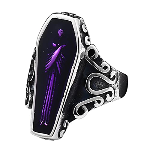 HIJONES Herren Gotisch Vampir Skelett Sarg Lila Stein Edelstein Ring aus Edelstahl Punk Rock Halloween Schmuck Silber Größe 62 HIJONES Herren Gotisch Vampir Skelett Sarg Lila Stein Edelstein Ring aus Edelstahl Punk Rock Halloween Schmuck Silber Größe 62 von HIJONES