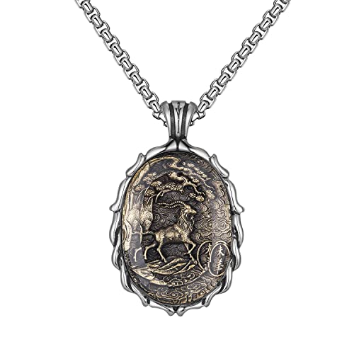 HIJONES Herren Halskette aus Edelstahl, Chinesisches Sternzeichen, Zwölf Tiere, Krieger Anhänger mit Kette, Schaf von HIJONES