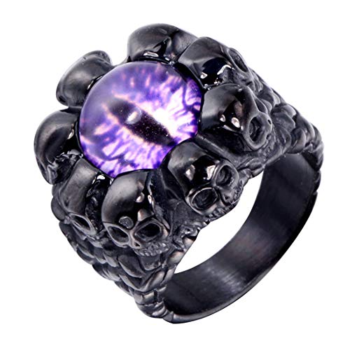 HIJONES Herren Herrschsüchtig Gotisch Biker Schädel Skelett Dämon Ring aus Rostfreier Stahl mit Lila Stein Schwarz Größe 68 HIJONES Herren Herrschsüchtig Gotisch Biker Schädel Skelett Dämon Ring aus Rostfreier Stahl mit Lila Stein Schwarz Größe 68 von HIJONES