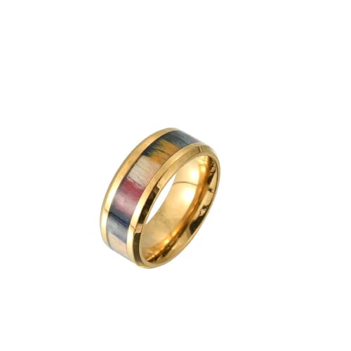 HIJONES Herren Intarsien Holzmaserung Ring Edelstahl Vintage Personalisierte Bandringe Schmuck Gold Größe 54 (17.2) von HIJONES