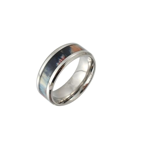 HIJONES Herren Intarsien Holzmaserung Ring Edelstahl Vintage Personalisierte Bandringe Schmuck Silber Größe 52 (16.6) von HIJONES