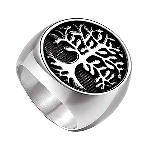HIJONES Herren Jahrestag Religiös Jahrgang Klassisch Baum des Lebens Ringe aus Rostfreier Stahl Silber Größe 74 von HIJONES