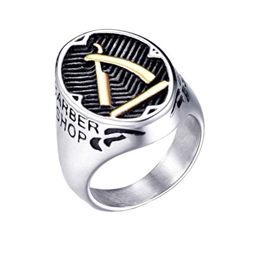 HIJONES Herren Jahrgang Gotisch Punk Barbier Rasierapparat Muster Ring Rostfreier Stahl Silber Überzogen Größe 62 von HIJONES
