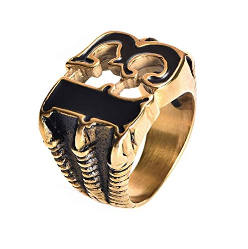 HIJONES Herren Jewellry Number 13 Solide Edelstahl Biker Ring Gold Schwarz Größe 70 von HIJONES