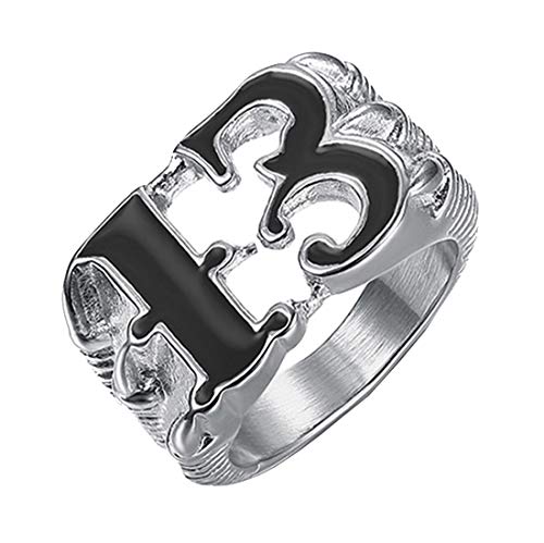 HIJONES Herren Jewellry Number 13 Solide Edelstahl Biker Ring Silber Schwarz Größe 72 von HIJONES