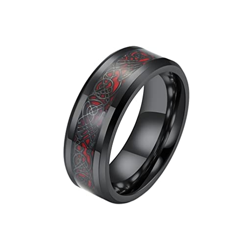 HIJONES Herren Keltischer Drache Schwarzer Ring Aus Wolframcarbid Comfort Fit Ehering Rot Größe 57 von HIJONES