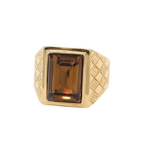 HIJONES Herren Klassische 18MM 18K Geburtsstein Ringe aus Rostfreier Stahl Mit Braunes Edelsteingold Größe 60 (19.1) von HIJONES