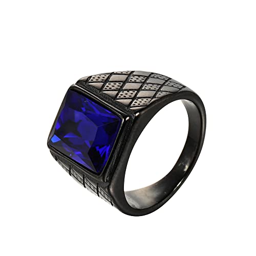 HIJONES Herren Klassische 18MM 18K Geburtsstein Ringe aus Rostfreier Stahl Mit Schatzblaues Juwel Schwarz Größe 68 (21.6) von HIJONES