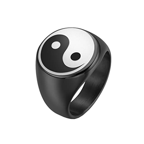 HIJONES Herren Klassischer Yin-Yang-Gossip-Balance-Ring aus Rostfreier Stahl Taoistische Amulett-Siegelringe Schwarz Größe 60 (19.1) von HIJONES