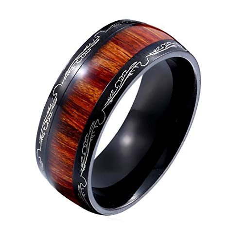 HIJONES Herren Koa Echtholz Ring aus Edelstahl Hochzeit Engagement Ringe Hoch Poliert Komfort Fit Schwarz Größe 70 von HIJONES
