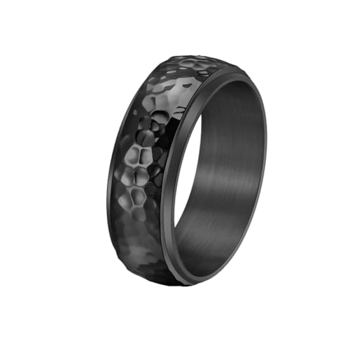 HIJONES Herren Personalisierter Unregelmäßiger Ring aus Rostfreier Stahl Angst Entlastet Strees Ring 8Mm Schwarz Größe 54 (17.2) von HIJONES