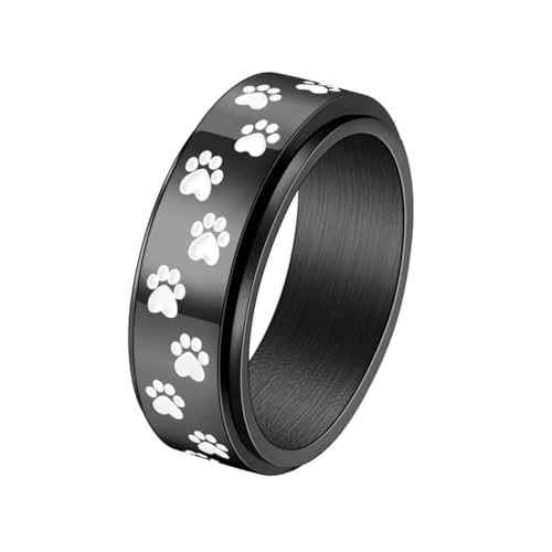 HIJONES Herren Punk Welpe Hund Pfote Drehbarer Ring aus Rostfreier Stahl Fidget Ringe Stressabbau Angst Geschenkschwarz Weiß Größe 68 (21.6) von HIJONES