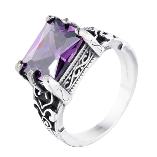HIJONES Herren Quadrat Edelstein Edelstahl Ring Vintage Personalisierter Punk Gothic Hip Hop Schmuck Lila Größe 62 (19.7) von HIJONES