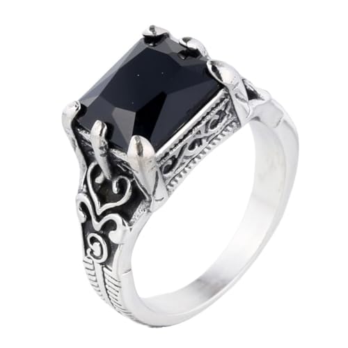 HIJONES Herren Quadrat Edelstein Edelstahl Ring Vintage Personalisierter Punk Gothic Hip Hop Schmuck Schwarz Größe 57 (18.1) von HIJONES