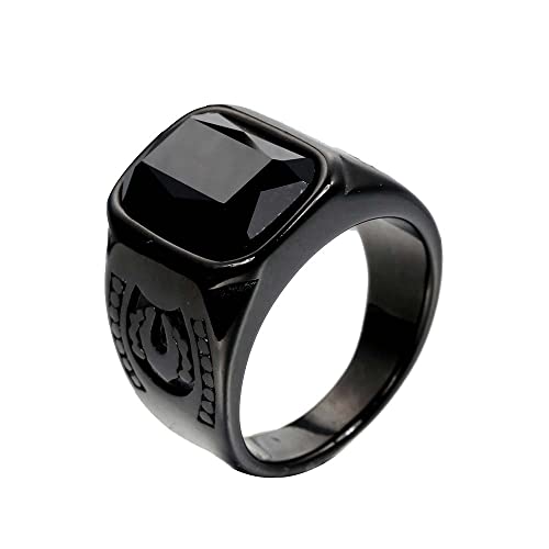 HIJONES Herren Retro Edelstein Ring aus Rostfreier Stahl Modeschmuck Als Jahrestag Weihnachten Geburtstag Geschenk Mit Schwarze Edelsteine Schwarz Größe 60 (19.1) von HIJONES