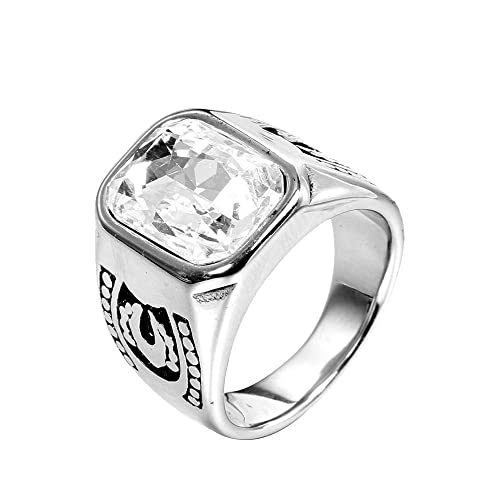 HIJONES Herren Retro Edelstein Ring aus Rostfreier Stahl Modeschmuck Als Jahrestag Weihnachten Geburtstag Geschenk Mit Weiße Edelsteine Silber Größe 57 (18.1) von HIJONES