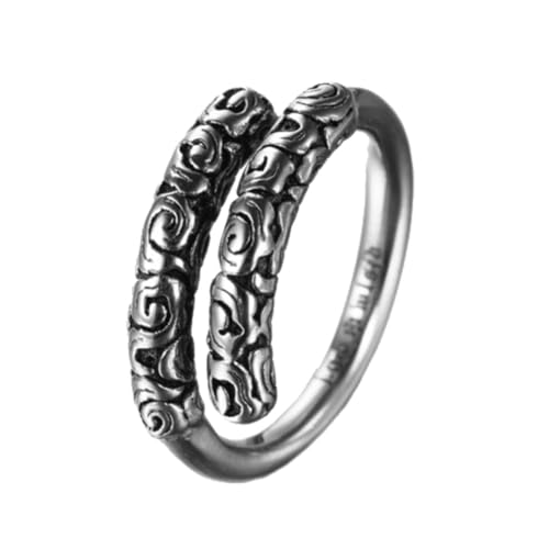 HIJONES Herren Retro Sun Wukong Goldband Ring aus Rostfreier Stahl Zierliche Geprägte Offene Ringe Silber Größe 60 (19.1) von HIJONES