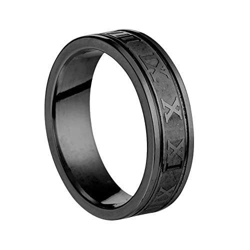 HIJONES Herren Ring Mit Römischen Ziffern aus Rostfreier Stahl Schlichter Eleganter Schmuck 6MM Schwarz Größe 65 (20.7) von HIJONES