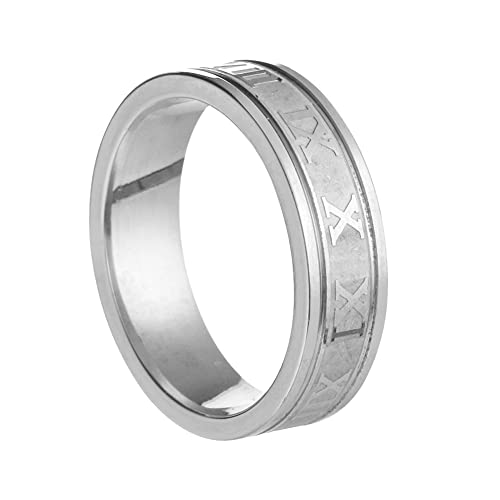 HIJONES Herren Ring Mit Römischen Ziffern aus Rostfreier Stahl Schlichter Eleganter Schmuck 6MM Silber Größe 65 (20.7) von HIJONES
