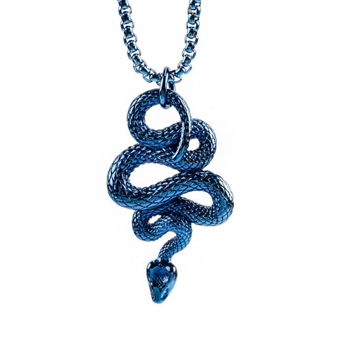HIJONES Herren Schlange Anhänger Halskette Edelstahl Gliederkette Collarbone Kettenschmuck Blau von HIJONES