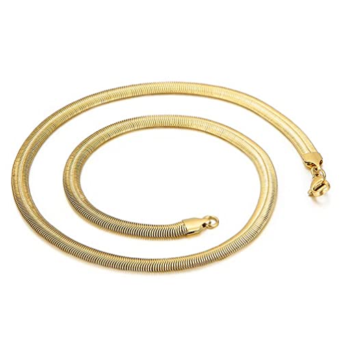 HIJONES Herren Schlangenkette Flaches Fischgrätenhalsband Edelstahl Chunky Choker 6MM Gold 55CM von HIJONES