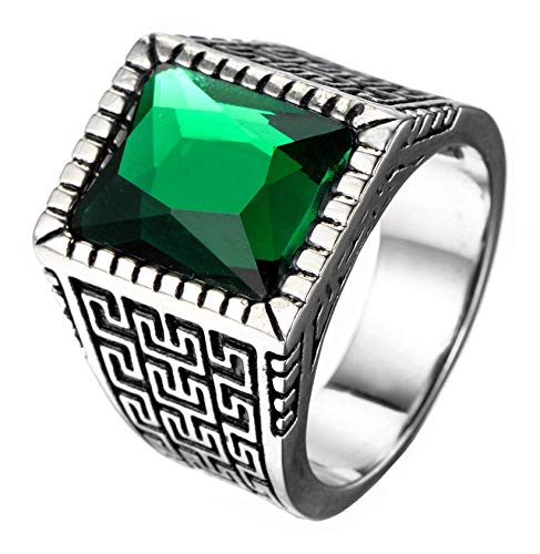 HIJONES Herren Silber Ton Graviert Edelstahl Ringe mit Juwel Stein Grün Größe 70 HIJONES Herren Silber Ton Graviert Edelstahl Ringe mit Juwel Stein Grün Größe 70 von HIJONES