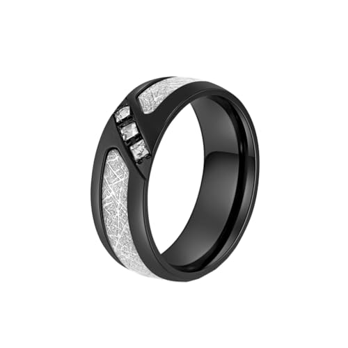 HIJONES Herren Silberner Sandgestrahlter Ring aus Rostfreier Stahl Cubic Zirconia Inlay Einfacher Leichter Luxus-Schmuck Schwarz Größe 54 (17.2) von HIJONES
