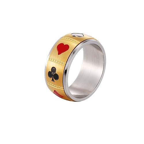 HIJONES Herren Spielkarten Drehbarer Ring aus Rostfreier Stahl 8Mm Stress Abbauender Angst-Schmuck Gold Größe 60 (19.1) von HIJONES