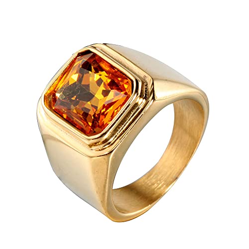 HIJONES Herren Stein Ring Edelstahl Große Quadratische Zirkonia Vintage Statement Ringe Gold Gelb Größe 68 von HIJONES