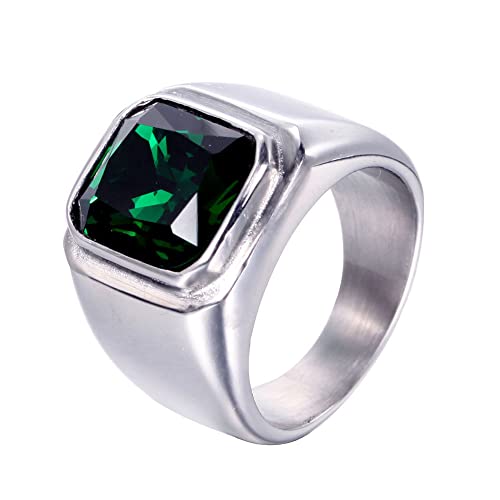 HIJONES Herren Stein Ring Edelstahl Große Quadratische Zirkonia Vintage Statement Ringe Grün Größe 52 von HIJONES