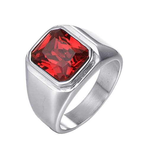 HIJONES Herren Stein Ring Edelstahl Große Quadratische Zirkonia Vintage Statement Ringe Rot Größe 52 von HIJONES