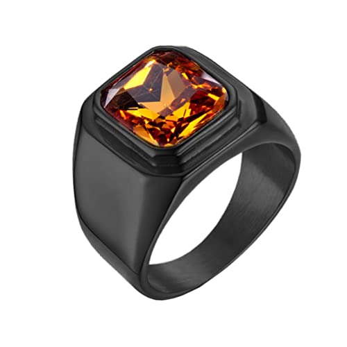 HIJONES Herren Stein Ring Edelstahl Große Quadratische Zirkonia Vintage Statement Ringe Schwarz Gelb Größe 52 von HIJONES