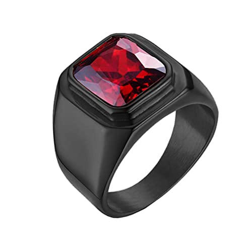 HIJONES Herren Stein Ring Schwarz Edelstahl Große Quadratische Zirkonia Vintage Statement Ringe Rot Größe 68 von HIJONES