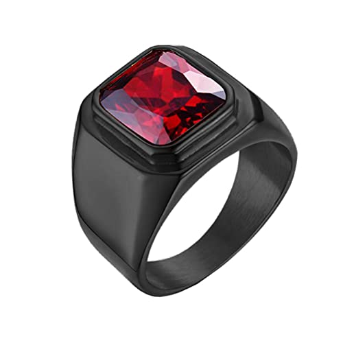 HIJONES Herren Stein Ring Schwarz Edelstahl Große Quadratische Zirkonia Vintage Statement Ringe Rot Größe 70 von HIJONES