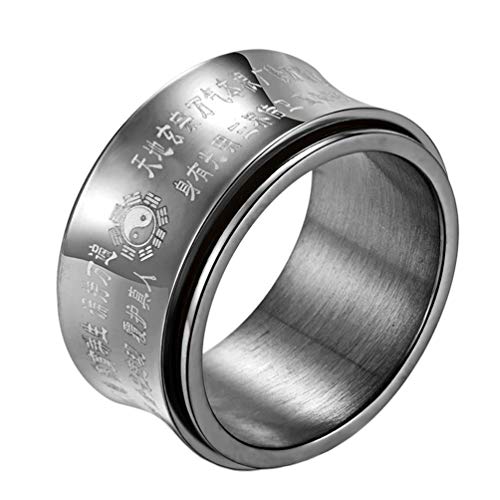 HIJONES Herren Tai Chi Mantra Spinner Ring Aus Edelstahl Gold 12mm Breit Schwarz Größe 62 von HIJONES