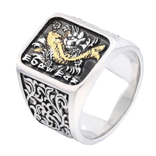 HIJONES Herren Tierkarpfen Edelstahl Ring Vintage Personalisierter Punk Gothic Hip Hop Koi Schmuck Gold Größe 70 (22.3) von HIJONES