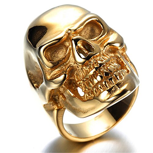 HIJONES Herren Totenkopf-Ring aus Rostfreier Stahl Punk Gothic Schmuck Für Jungen Gold Größe 60 (19.1) von HIJONES