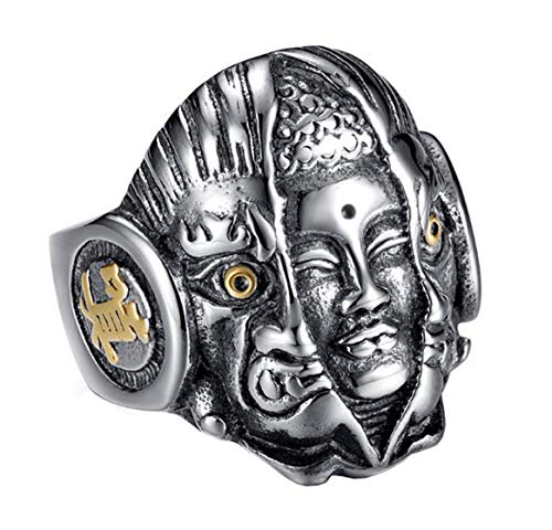 HIJONES Herren Vintage Buddhist Buddha und Dämon Mantra Ring aus Edelstahl Antikes Silber Größe 65 von HIJONES