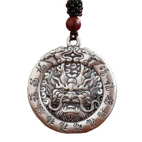 HIJONES Herren Vintage Chinesisches Tierkreiszeichen Tier Runder Hohler Anhänger Halskette aus Rostfreier Stahl Tierzeichen Halskette Anhänger Amulett Drache von HIJONES