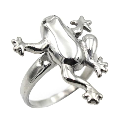 HIJONES Herren Vintage Frosch Niedliches Tier Ring aus Edelstahl Ästhetischer Schmuck Ringe Für Moderne Männer Silber Größe 68 (21.6) von HIJONES