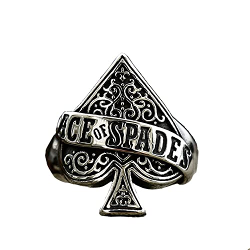 HIJONES Herren Vintage Spielkarten Ring aus Rostfreier Stahl Buchstabe Pik-Ass Herzförmiger Schmuck Silber Größe 57 (18.1) von HIJONES