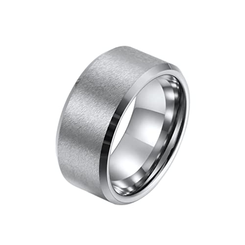 HIJONES Herren Wolfram Gebürstet Matt Silber Ring Comfort Fit Ehering 10Mm Abgeschrägte Kante Größe 62 von HIJONES