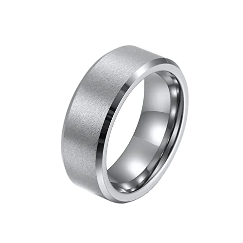 HIJONES Herren Wolfram Gebürstet Matt Silber Ring Comfort Fit Ehering 8Mm Abgeschrägte Kante Größe 60 HIJONES Herren Wolfram Gebürstet Matt Silber Ring Comfort Fit Ehering 8Mm Abgeschrägte Kante Größe 60 von HIJONES