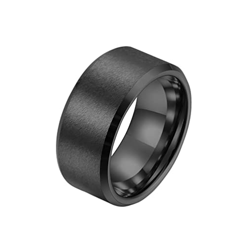 HIJONES Herren Wolfram Gebürsteter Mattschwarzer Ring Comfort Fit Ehering 10Mm Abgeschrägte Kante Größe 60 von HIJONES